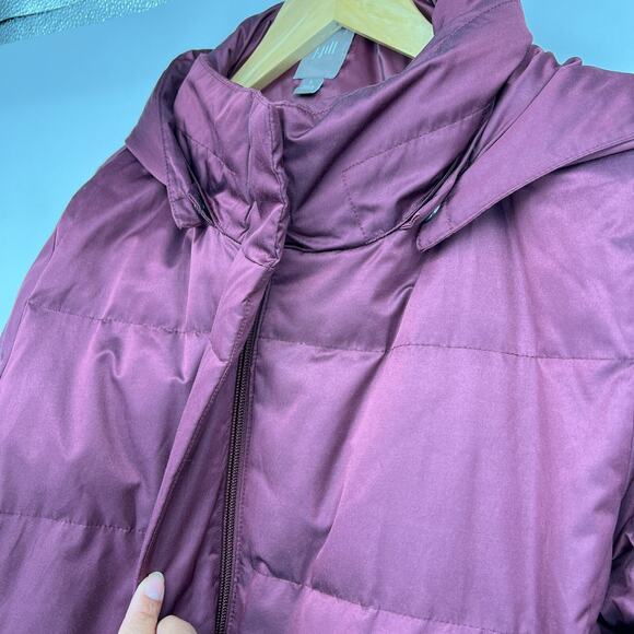 J Jill Down Fill Puffer Coat Jacket Burgundy Red Removable Hood Women's Large - Picture 6 of 11
